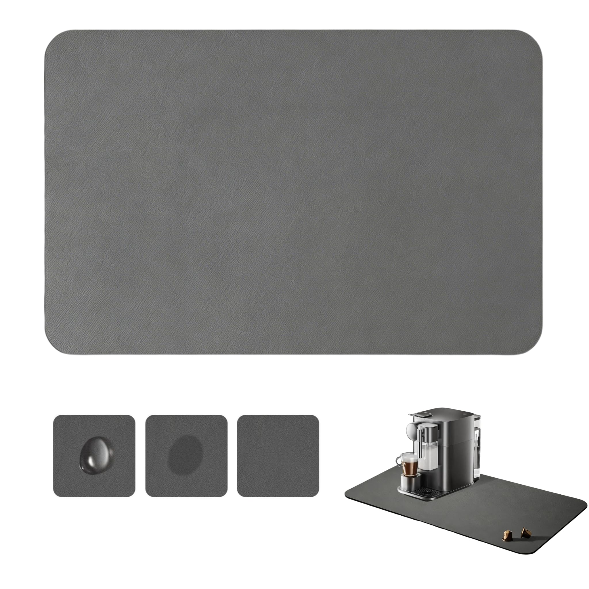 Coffee Mat, Quick Dry Absorbent Waterproof Rubber Dish Mat (Grey, 30x40cm)