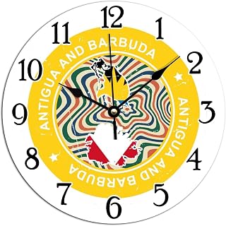 Antigua and Barbuda PVC Wall Clocks 10x10in Silent Battery Operated Clock for Wall Antigua and Barbuda Flag Wall Clocks Country National Clock for Home Office School