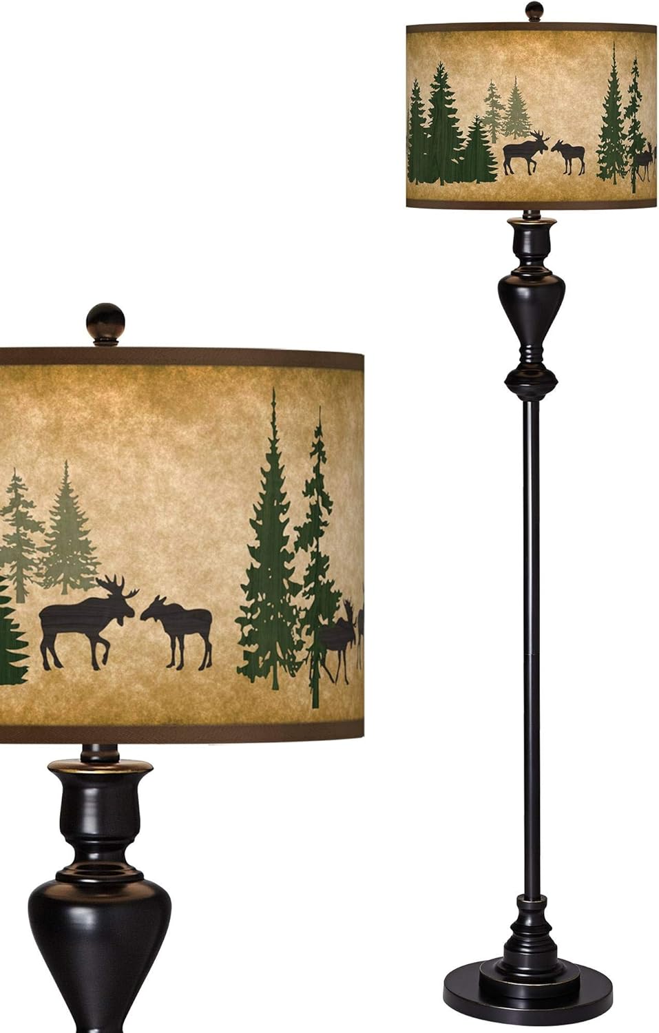 Rustic Western 58" Tall Standing Floor Lamp Metal Black Bronze Finish Living Room Bedroom House Reading Office Home Decor Cabin Entryway Dining Indoor Moose Lodge Print Drum Shade