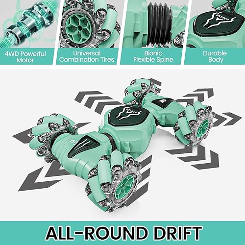 Miniatura 5 de Tecnock Coche de control remoto para niños y niñas, 2.4 GHz 4WD con detección de gestos RC Stunt Car Toys  360 giratorio doble cara controlado a