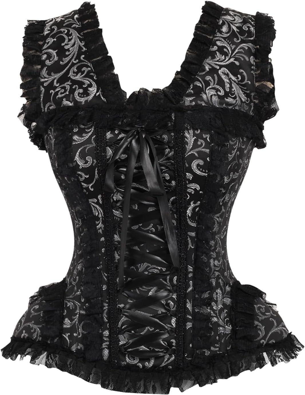 Daisy corsets Womens Top Drawer Silver/Black Swirl Brocade