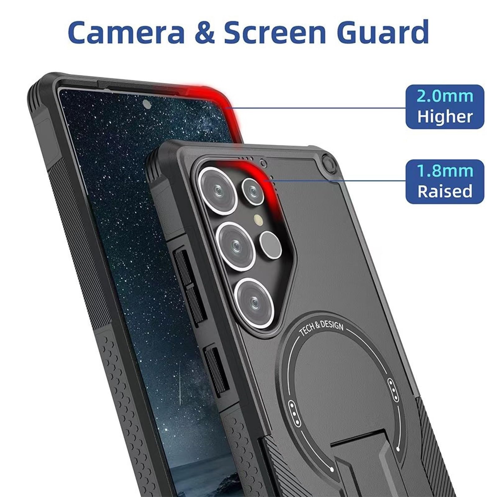 Magnetyczne etui do Samsung Galaxy S25 Ultra/S25 Plus/S25, etui ochronne z folią ochronną na wyświetlacz, podstawka (niebieskie, S25)