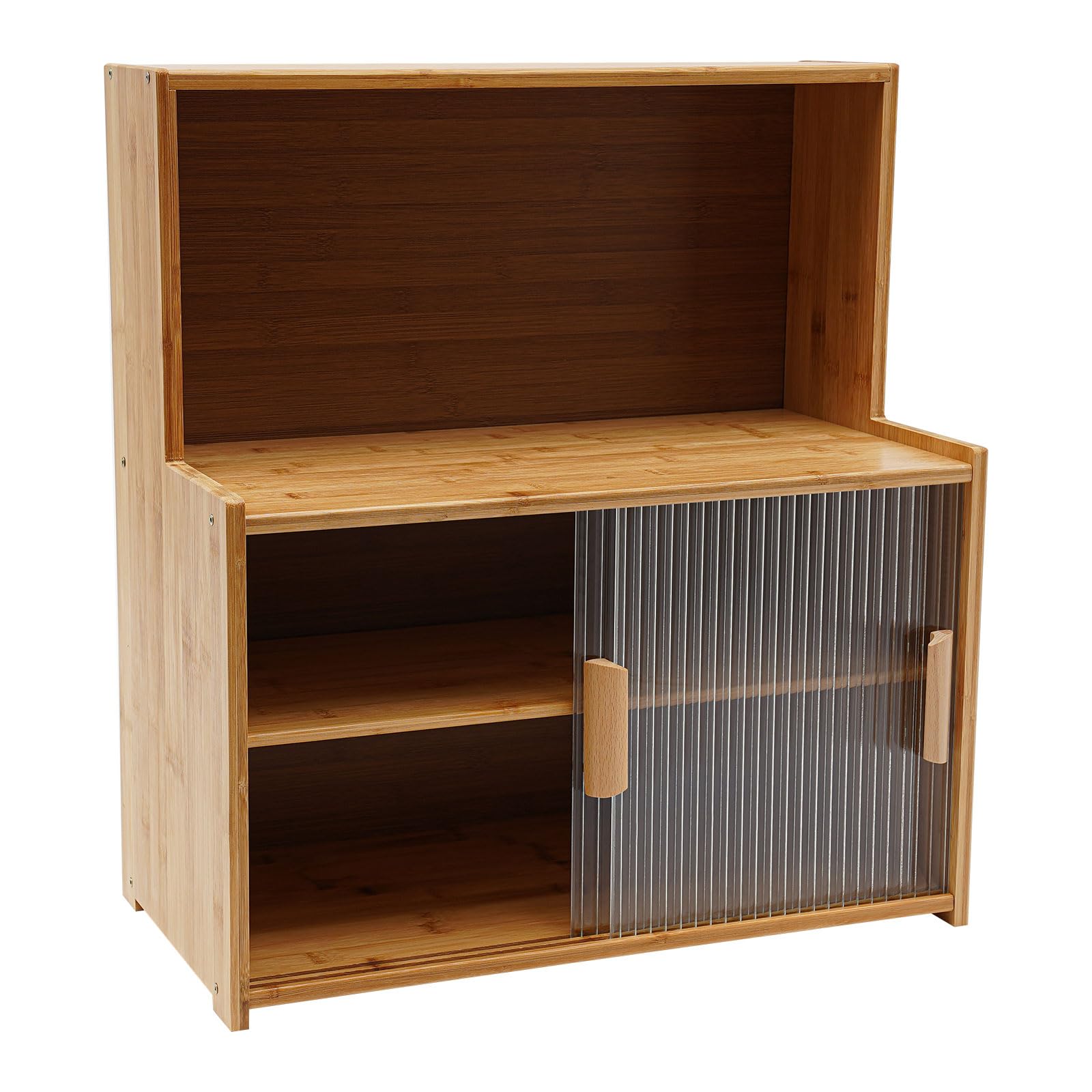Credenza Da Cucina In Bambù Con Ante Scorrevoli - Armadietto Per Spezie, Tazze E Utensili, Colore Marrone Scuro