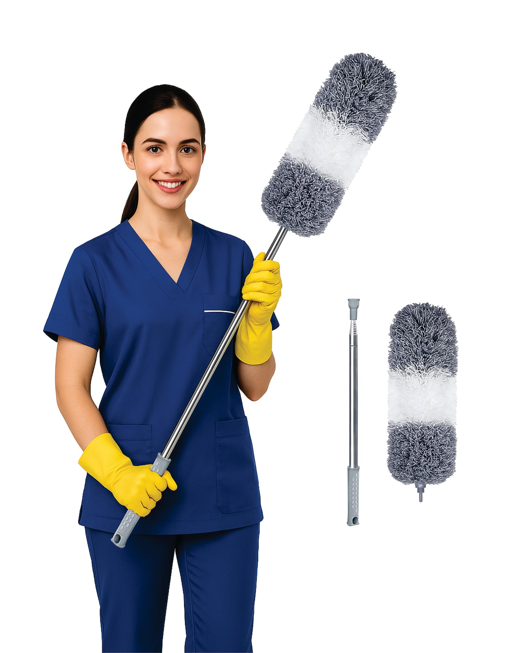 Arobiasb Grey & Off-White 2026 Upgraded Microfiber Feather Duster For Cleaning Extendable Duster 110 Inches Long For High Ceilings Home Furniture Car Telescopic Pole Feather Dusters Telescopic Duster Extendable
