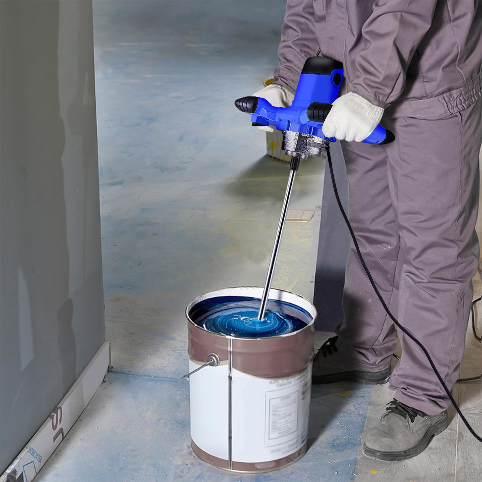 Malaxeur Électrique, 2600W Agitateur Malaxeur à Mortier Mélangeur à Béton Réglable à 6 Vitesses, Batteur à Main, M14 Barre Spirale Chromée, Pour Platre Mortier Peinture Ciment Nourriture Colle