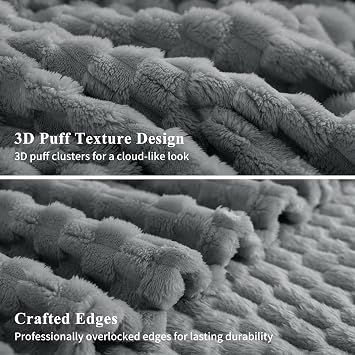 Aisbo Grey Throws Blankets for Sofa - Single Fleece Fluffy Bed Throws for Sofas, Soft Warm Fuzzy Blanket for Couch, 130x150 cm Gray