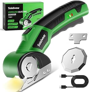 Cardboard Cutter, Rechargeable Cordless Electric Scissors, 4V Upgrade Motor Electric Box Cutter with 2 Blades, Safety Lock & LED Light, Powerful Cutting for Cardboard Box, Plastic, Leather