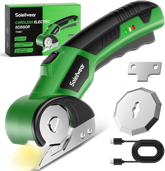 Cordless Electric Scissors, Rechargeable Cardboard Cutter, 4V Upgrade Motor Electric Box Cutter with 2 Blades, Safety Lo