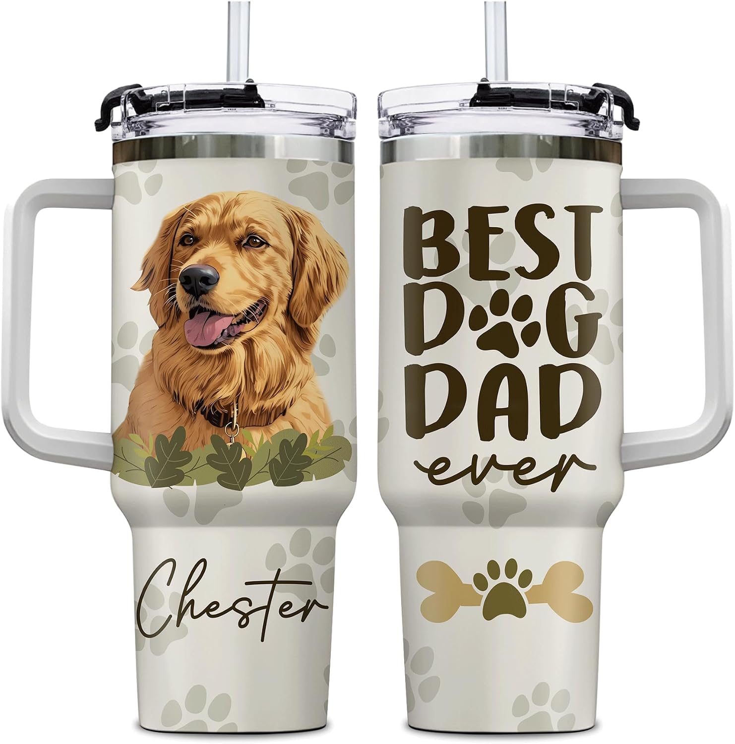 Hyturtle Personalized Dog Mom 40oz Tumbler with Handle and Straw Gifts for Dog Lovers, Mothers Day Cup Gift For Women, Best Gift Ideas for Fur Mama Custom Photo Stainless Steel Travel Cup With Lid