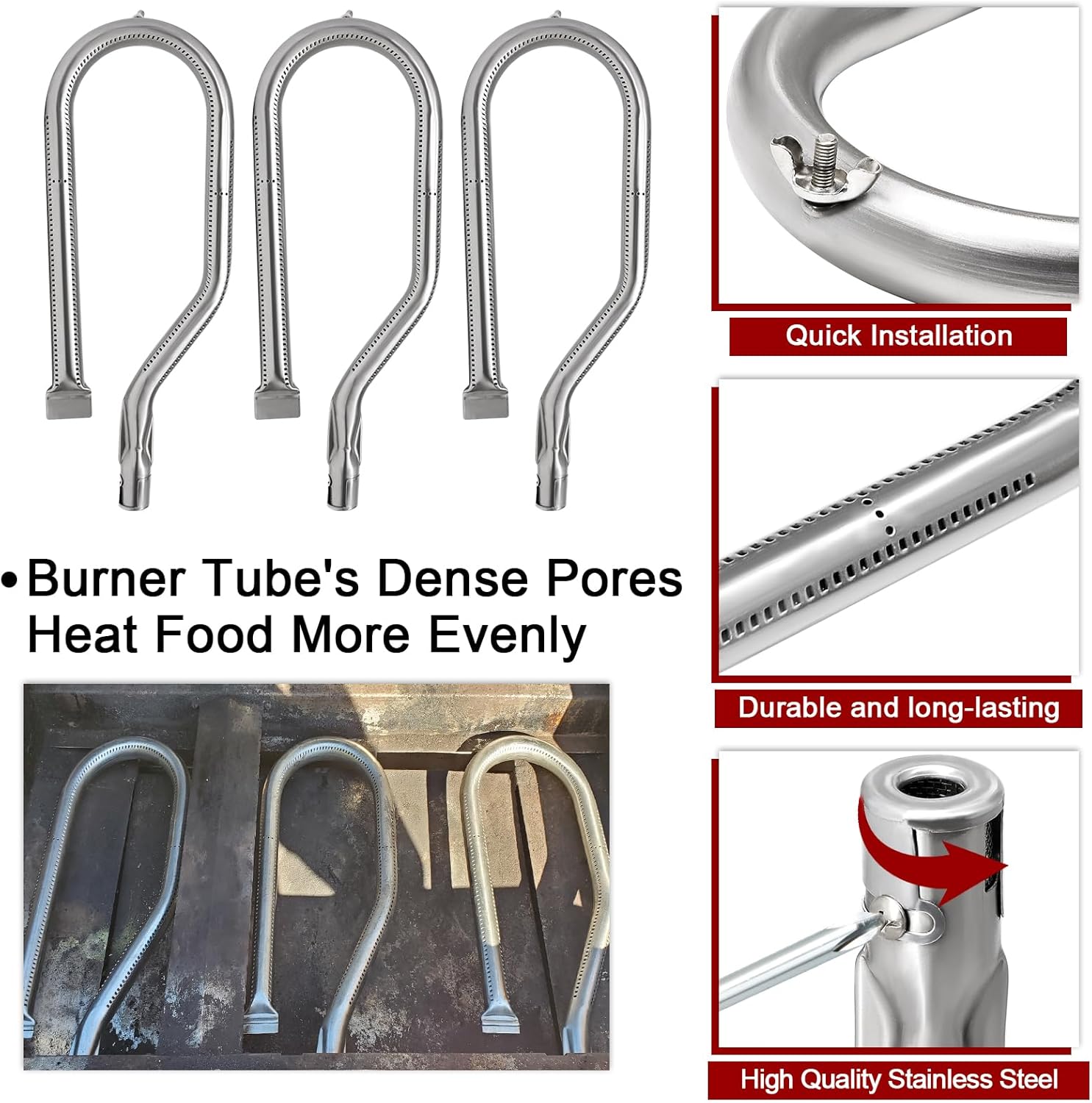 Hiorucet Heat Indicator 22551 and Grill Parts for Costco Kirkland 720-0108 720-0011, for Nexgrill 720-0011 720-0047-U 720-0047 720-0021 720-0021-LP, Heat Plate Burner Tube for Kirkland Grill 720-0108