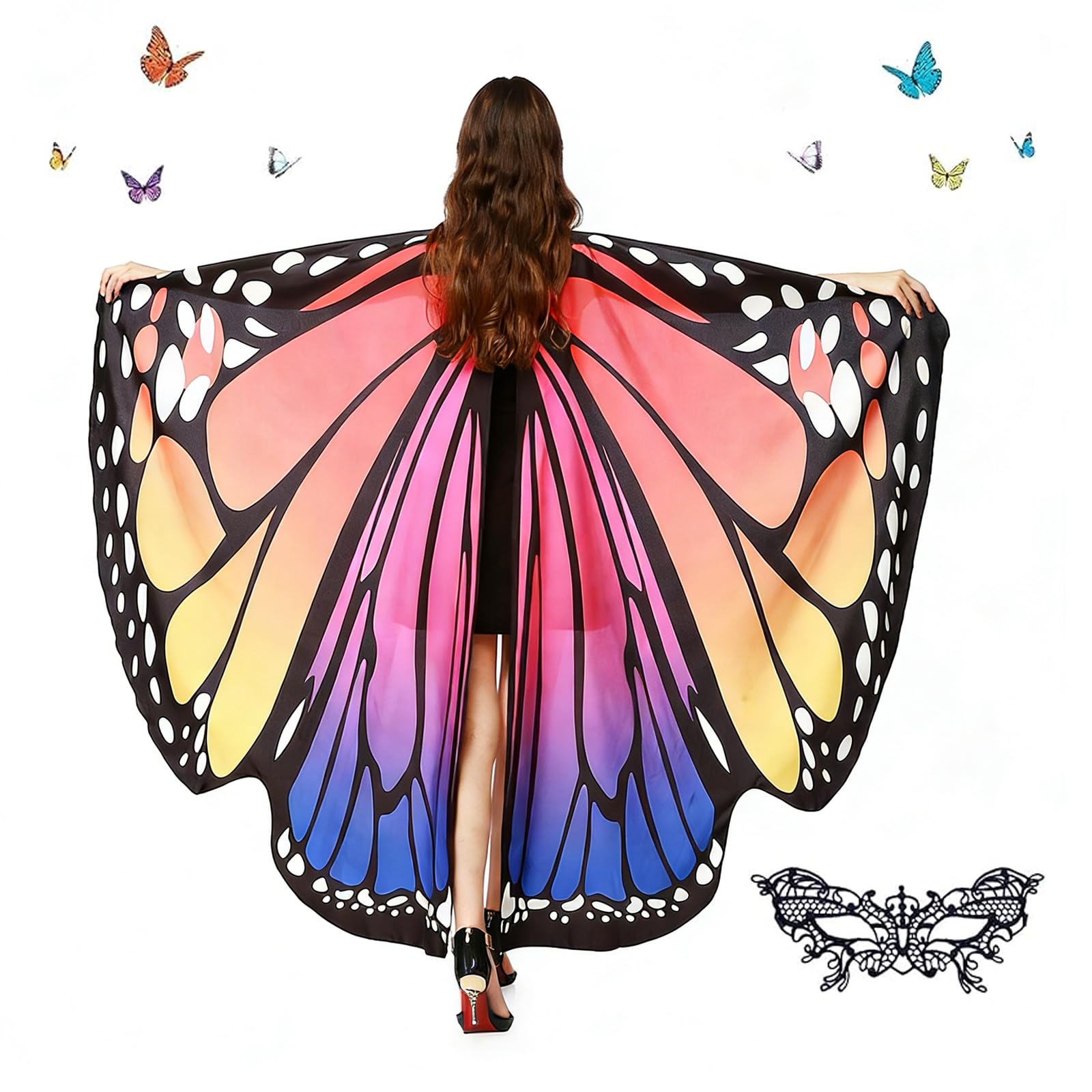 Gvcxwqz Adult Butterfly Wings Costume Cape with Mask–Fairy Wings Adult Fancy Dress for Halloween, Carnival, Cosplay & Dance Performance (Style2)