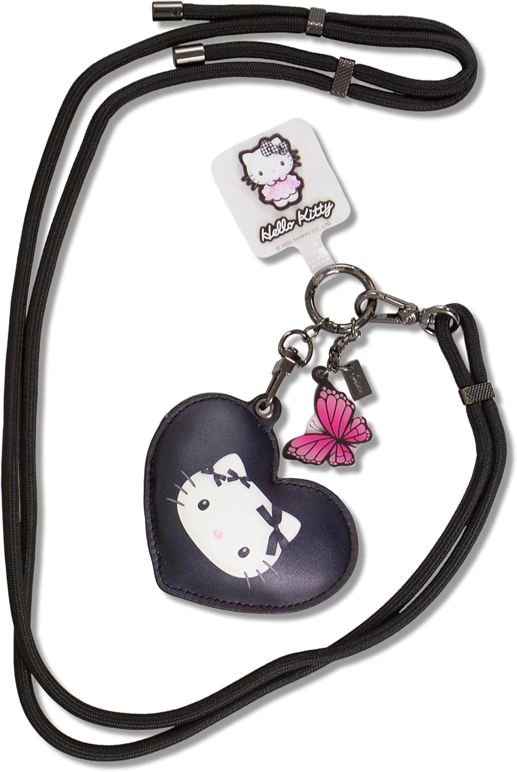 Sonix x Sanrio | Crossbody Phone Strap with Charms | Adjustable, Universal Cell Phone Rope Strap Lanyard | Black Cord | Hello Kitty Butterfly Bows