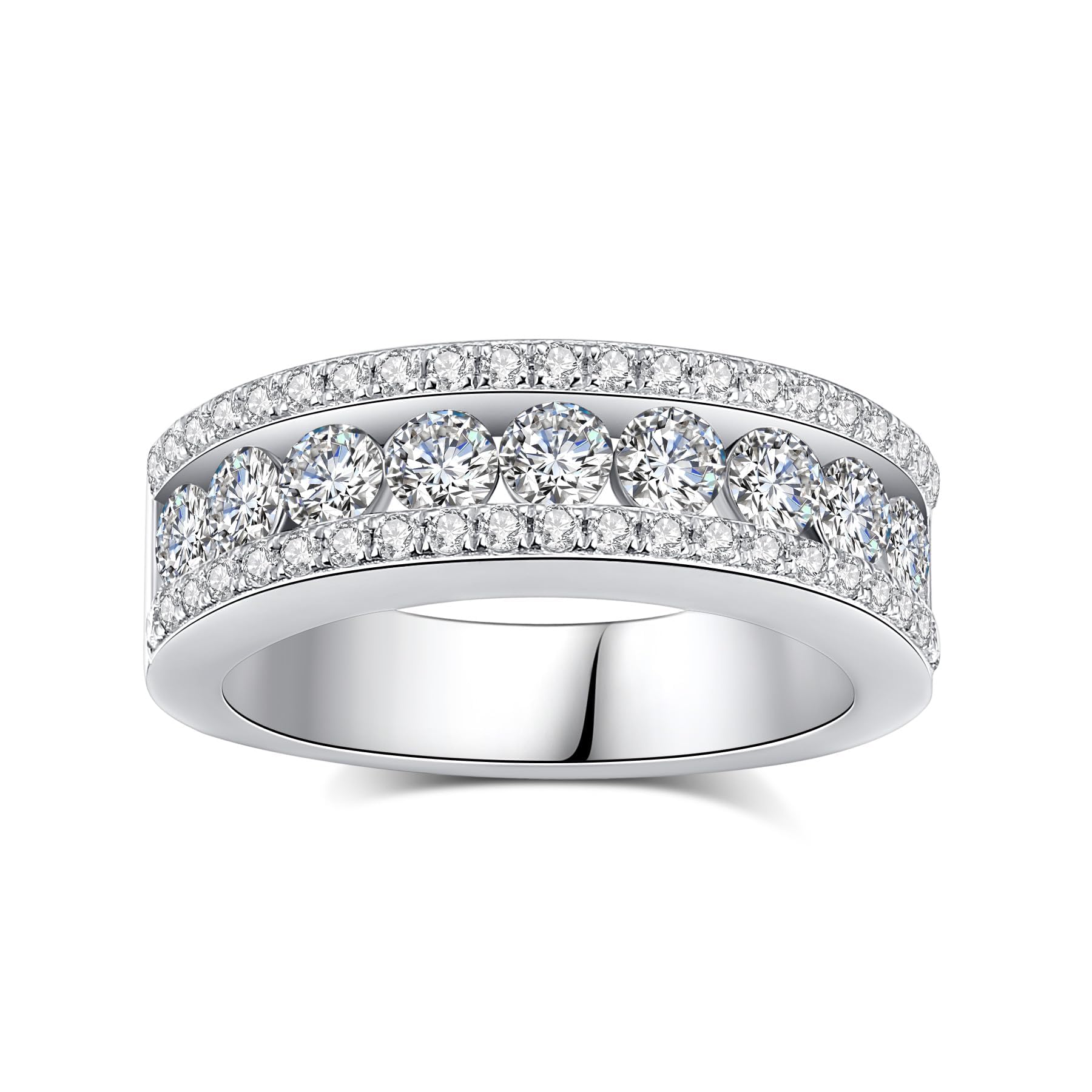 VAXOJEL Moissanite Wedding Band for Women D Color VVS1 Moissanite Eternity Rings 18K White Gold Plated S925 Sterling Silver Promise Engagement Rings