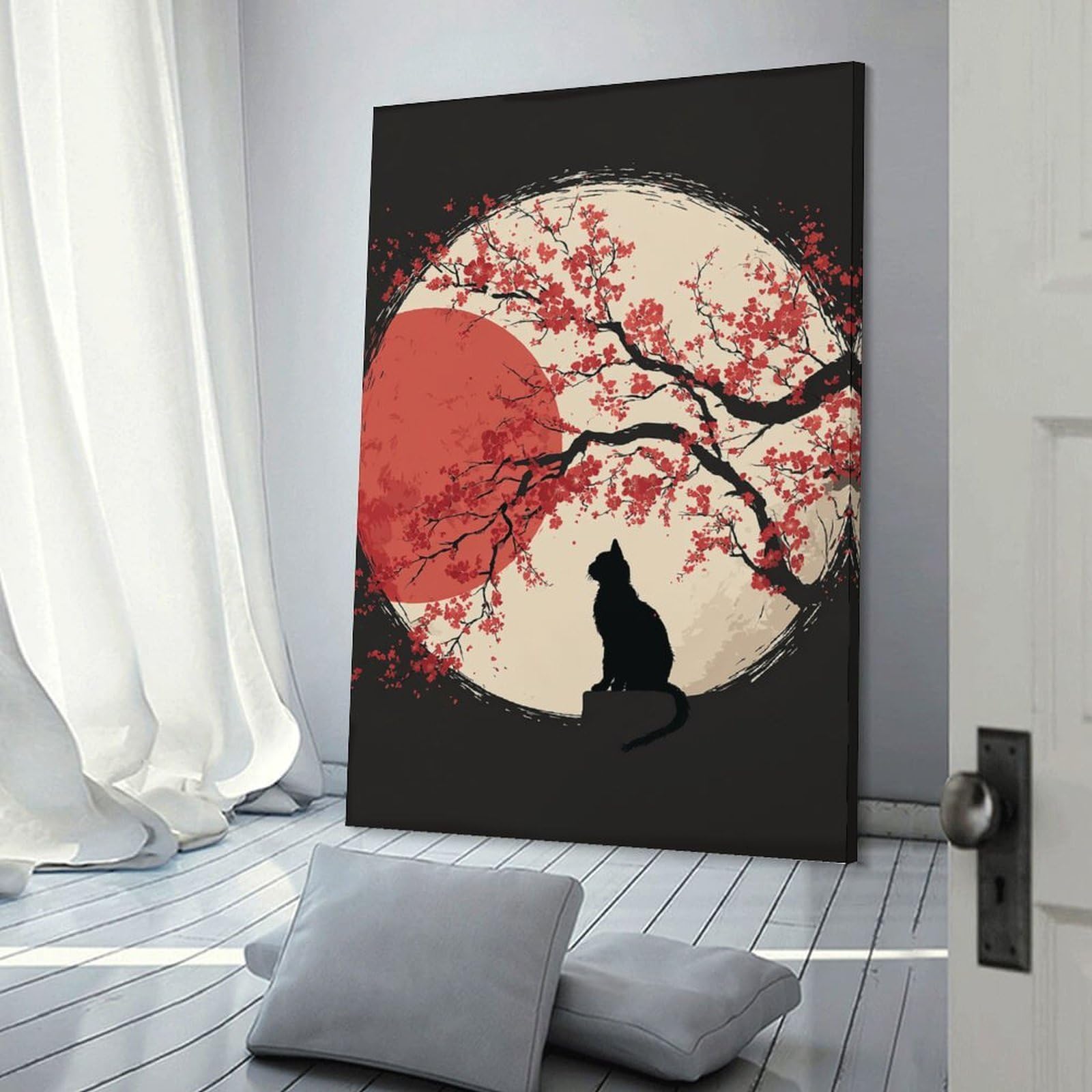 Junmoney Frame-Style-24 Japanese Cherry Blossom Wall Art Wall Decor Canvas Print, 20X30inch(50X75cm), For Flats, Guest Rooms Or Compact Rooms, A Simple Refresh For Blank Walls