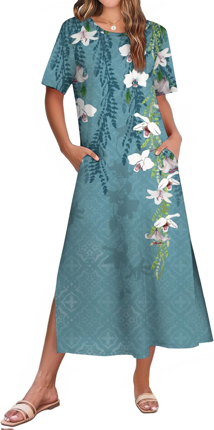 ZEAGOO Women Summer Dress Casual Beach Dress Floral Maxi Split Long Dress 2026 Vacation Dress