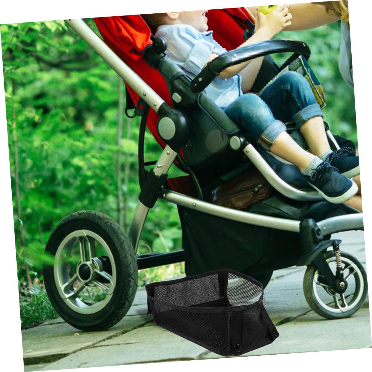 ORFOFE 2pcs Stroller Organizer Mesh Storage Bag with Board, Detachable Diaper Bag Organizer and Snacks, Universal Hanging Stroller Basket for Travel and Daily Use