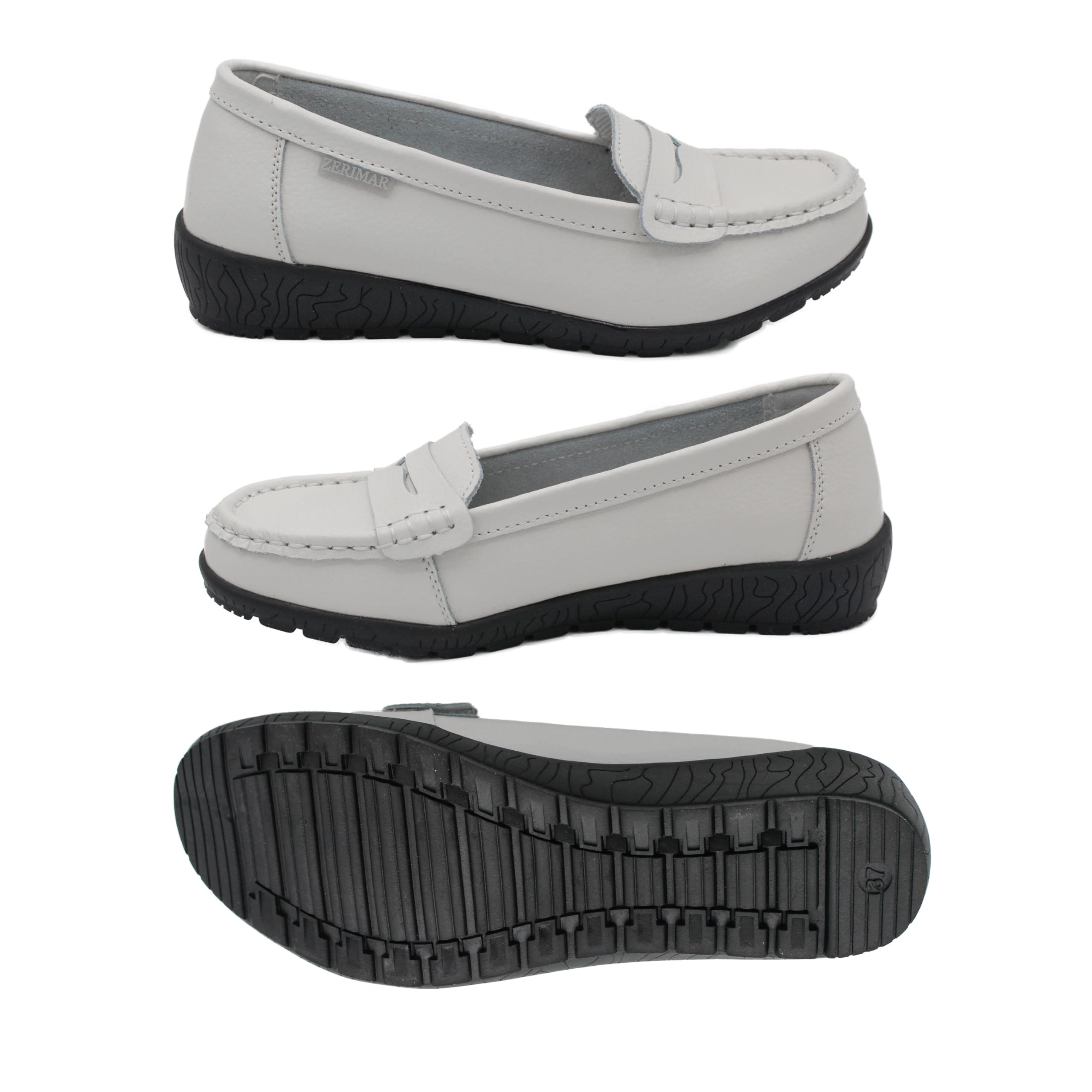 Zerimar Mocassins en Cuir pour Femmes | Semelle en Caoutchouc antidérapante | Semelle intérieure rembourrée très Confortable | Hauteur du Talon 3,5 cm