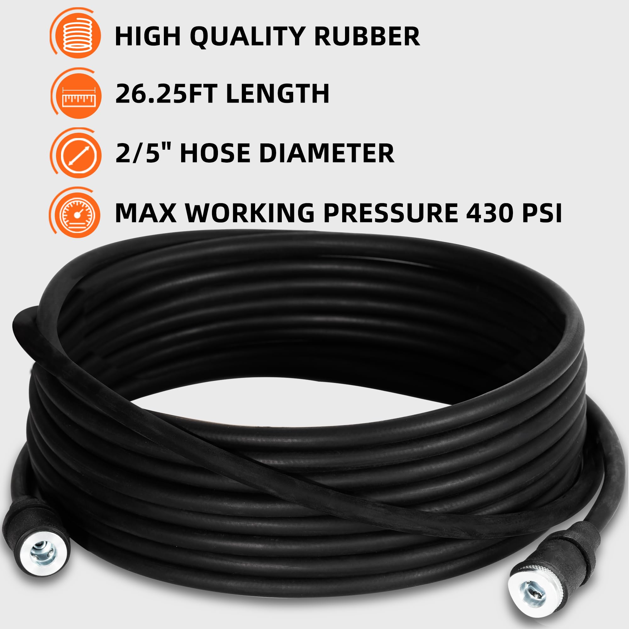 ALL-TOP Tubo dell'aria di ricambio per compressore d'aria, tubo dell'aria in gomma da 26,25 m con 2 connettori rapidi NPT da ¼ (per compressore d'aria con gonfiatore digitale)
