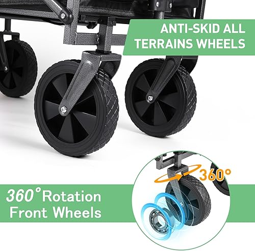 Miniatura 3 de Carro plegable plegable, carrito de jardín utilitario con dos soportes para bebidas, carro plegable portátil con ruedas todo terreno y asa ajustable