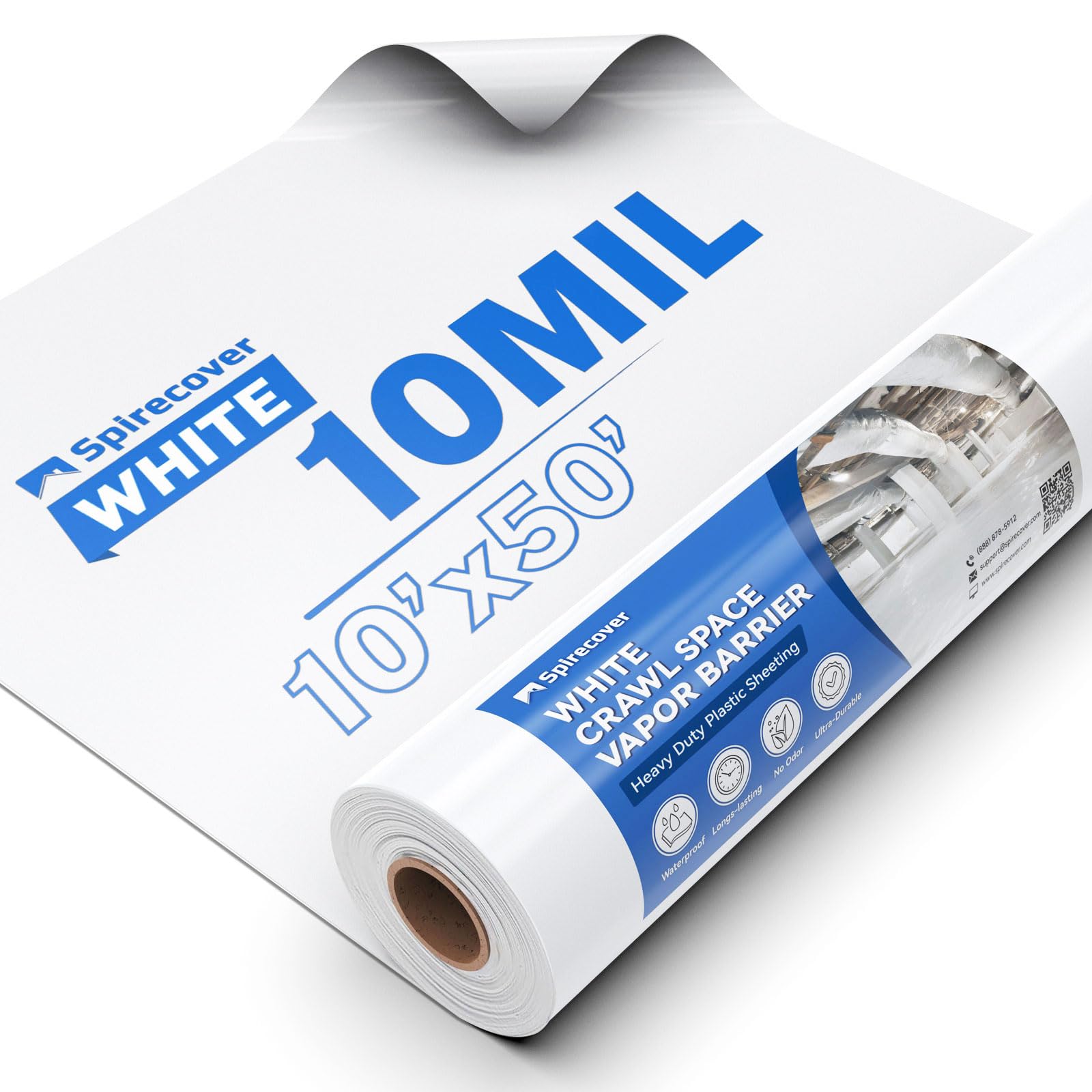 Spirecover White Crawl Space Vapor Barrier - 10 Mil Vapor Barrier