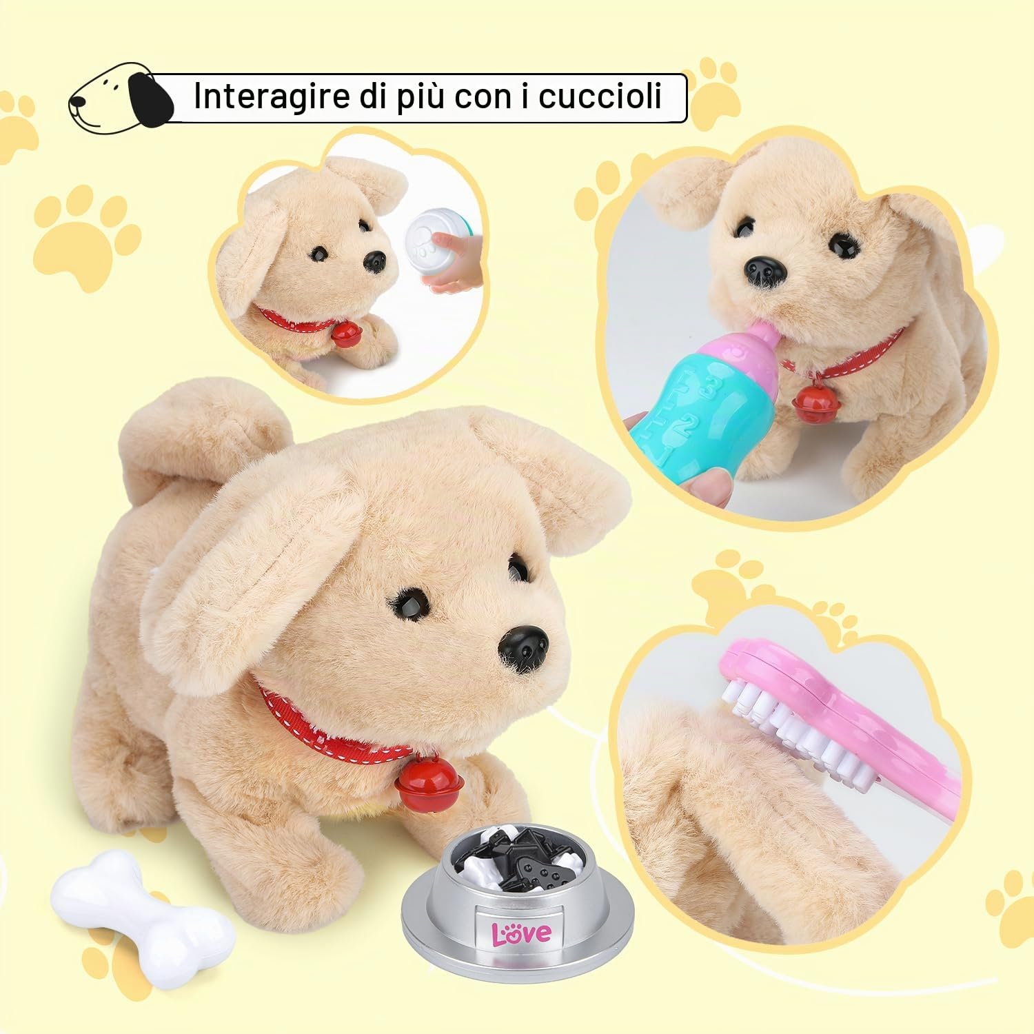Giocattolo per cani per bambini con guinzaglio che corre e abbaia, giocattolo elettronico per animali domestici, gioco interattivo per cani con camminare, abbaiare, coda per bambini e bambine 2 3 4