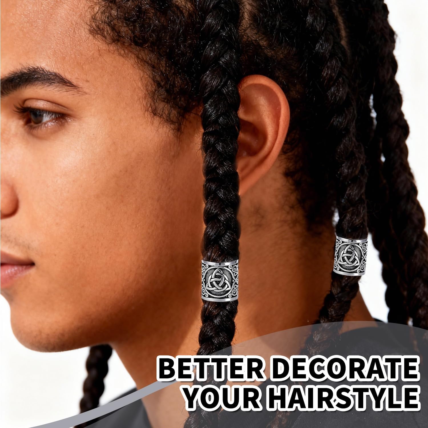 Yahpetes Norse Viking Rune Beads 2 Pcs Hair Beard Pendants Antique 0.59"X0.47" Norse Rings Silver Metal Clips Cuffs Rings Vikings Jewelry for Hair Decoration - Image 6