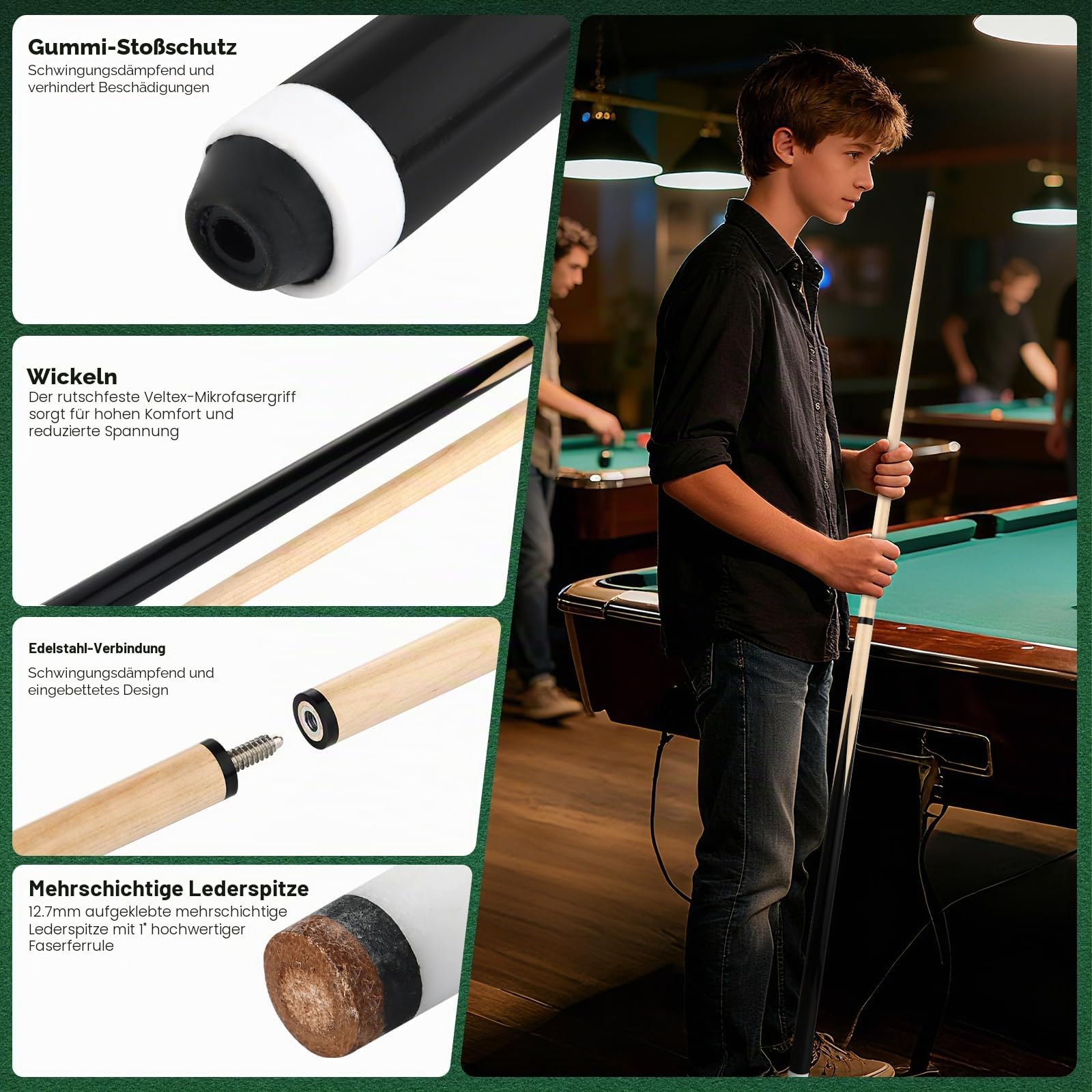JX 2-Piece Pool Cue Stick with 13mm Tip 58' Hardwood Canadian Maple Professional Billiard Pool Cue Stick 18 Oz Pool Sticks Set of 2