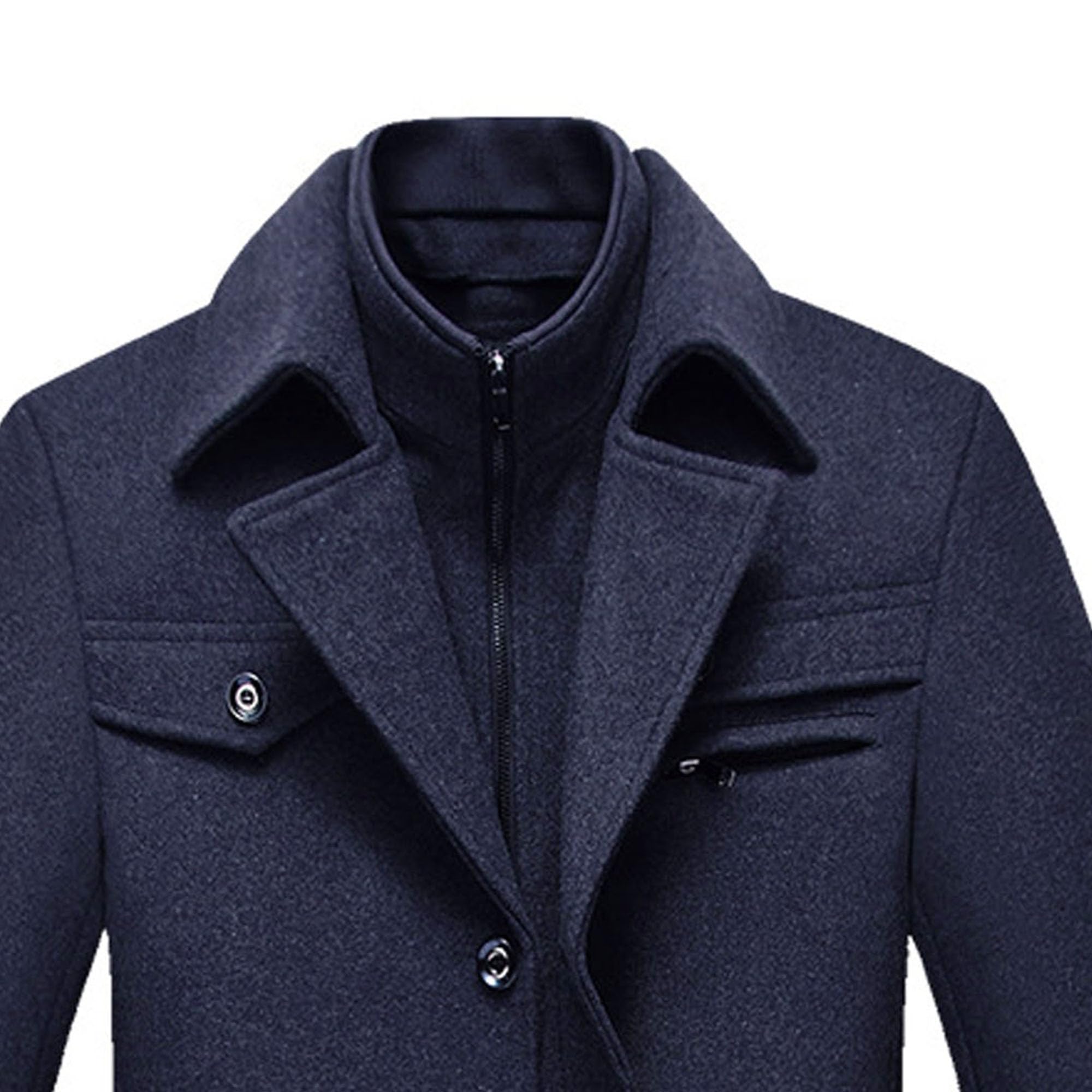 Trench in lana da uomo, invernale, monopetto, in misto lana, stile militare, classico, caldo ed elegante.