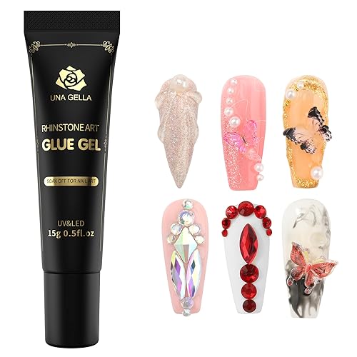 UNA GELLA Pegamento de diamantes de imitación para uñas, gel 3D para uñas de gel para esculpir diamantes de imitación, gel súper fuerte de 0.5 onzas