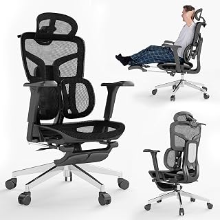 MOJAY Ergonomic Office Chair with Footrest, Big and Tall Desk Chair with Lumbar Support, High Back Home Desk Chair for Long Desk Work, Swivel Rolling Computer Seating with 4D Armrest for Home Office - Amazon product rated Grade A