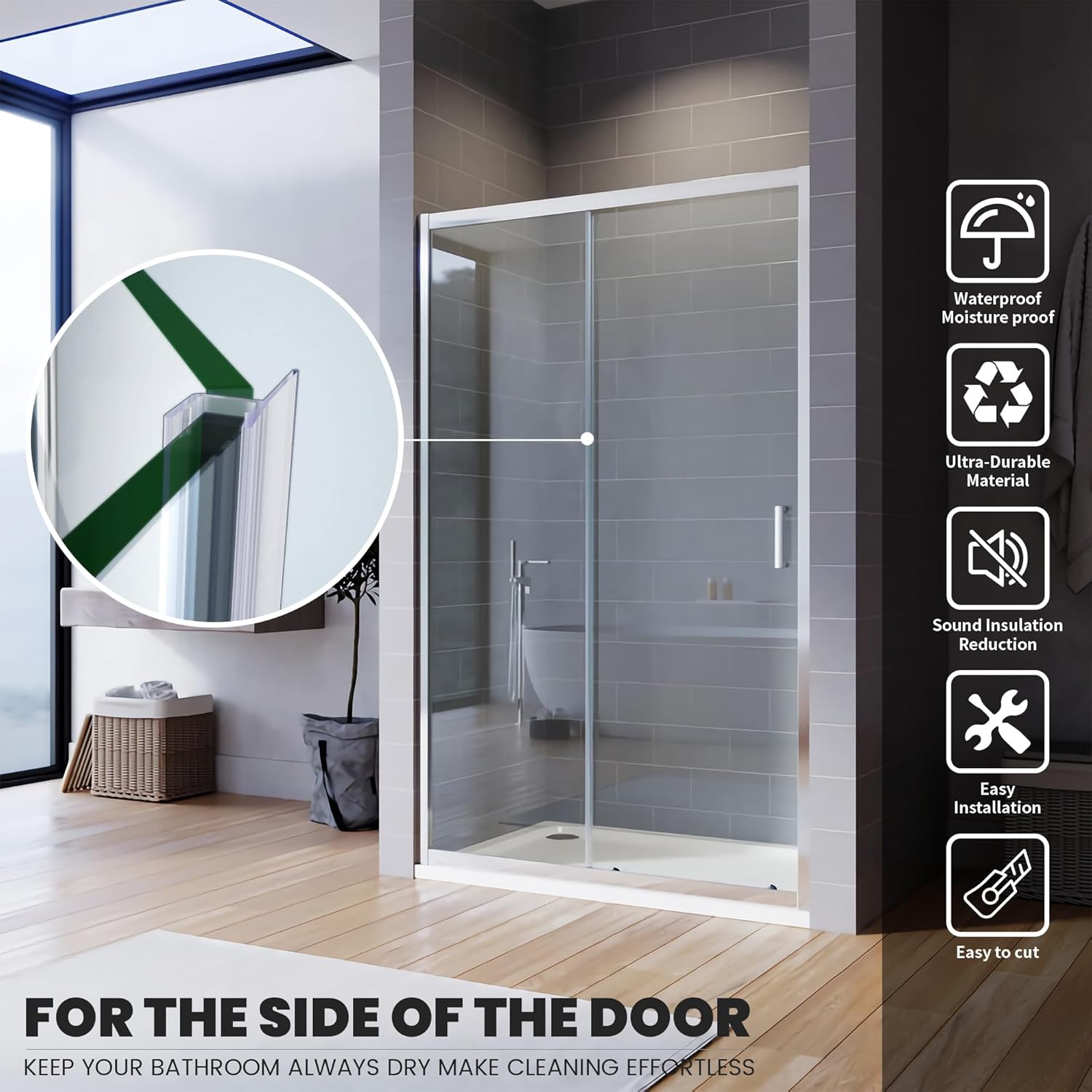 Shower Door Seal Strip 2PCS, PVC Clear Seal Strip for 1/2"(12mm) Thick Frameless Glass Door Side&Bottom, 78 Inch Long Shower Door Seal