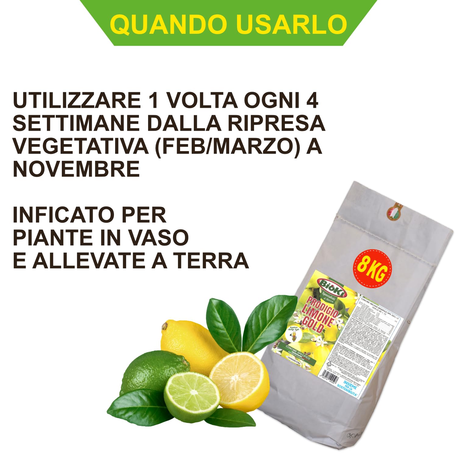 Prodigio Limone Gold, concime slow release alta qualità' per limoni ed agrumi, busta da 8 kg