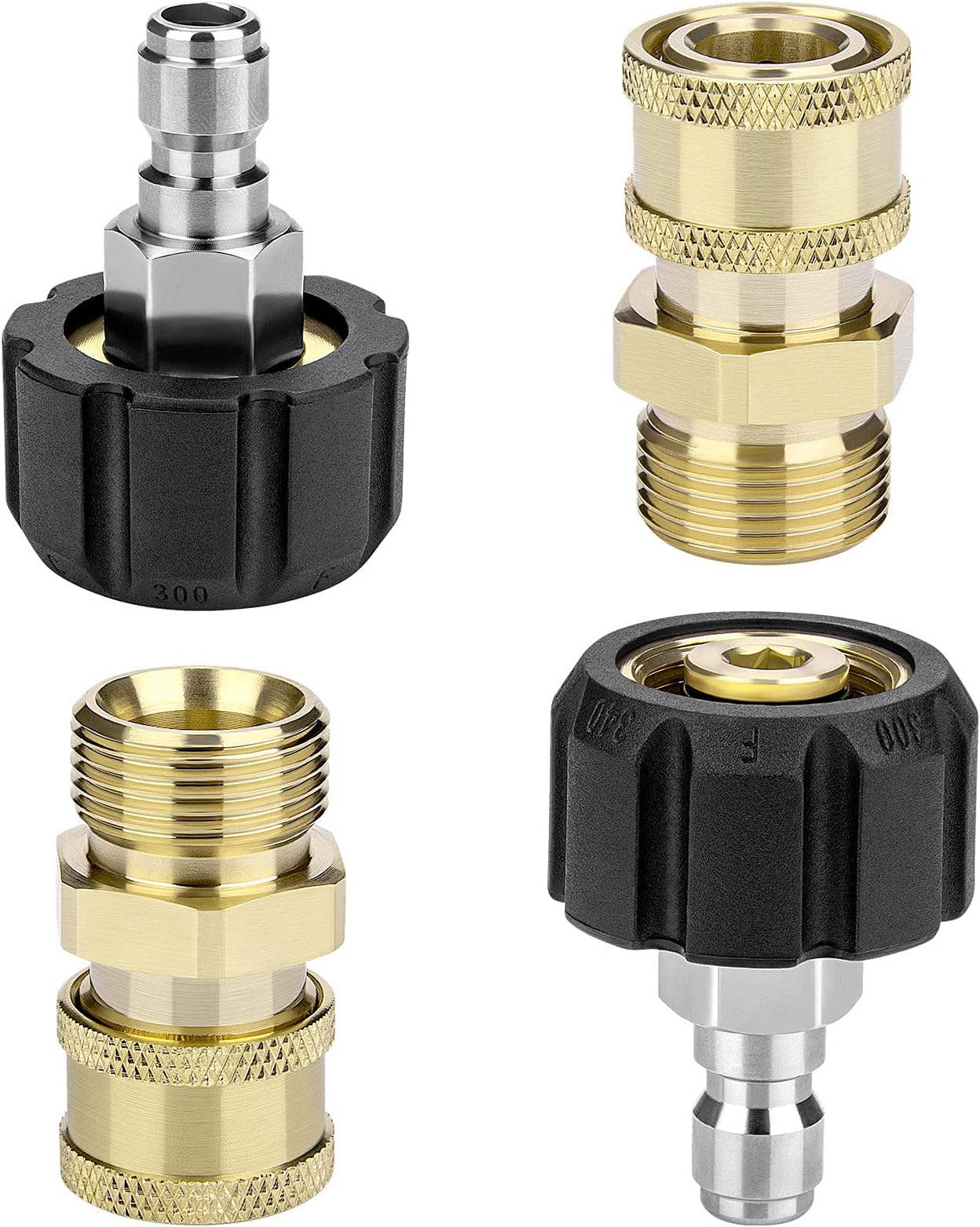Pressure Washer Adapter Set, 2 Pair M22 Pressure Washer Quick Connect, M22 (M22-14MM) to 1/4' Quick Connect, Hose Adapter for Power Washer Hose, 5000 PSI