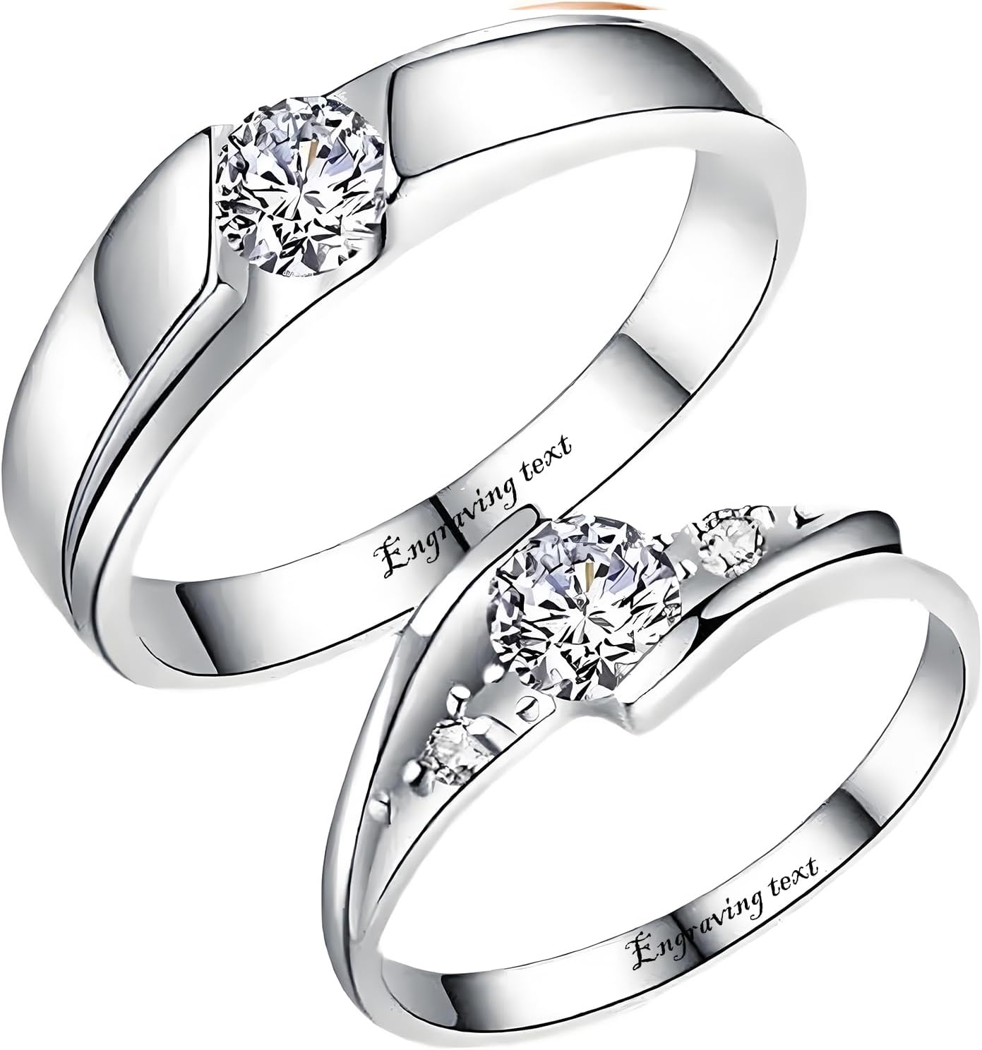 10K 14K 18K Gold Couple Ring Sets, Round Moissanite Engagement Rings Set for Men and Women, Customized Couple Promise Band Free Engraving for Anniversary Wedding Valentine's Day