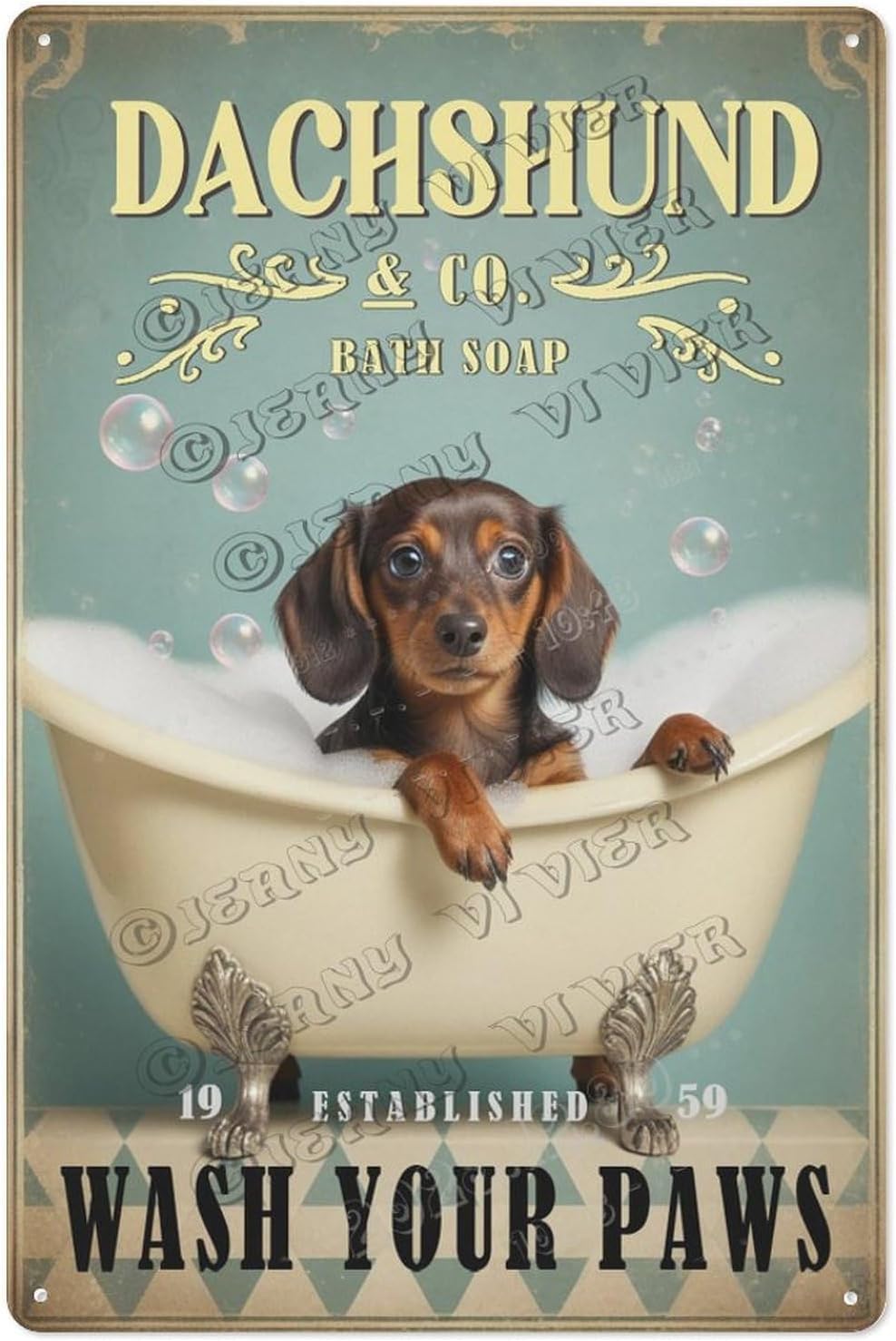 NANVIER Rustic Dachshund Wash Your Paws Metal Sign – Dog-Themed Restroom Decor for Bathroom, Pet Spa, Toilet, Laundry – Country Home Gift for Dog Lovers, Kids, Airbnb Guests 12×16 inch