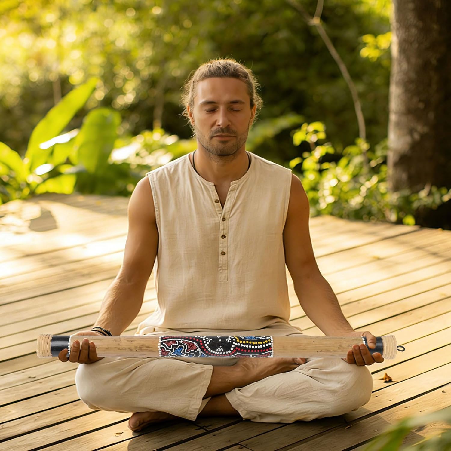 Large 32" Bamboo Rainstick, Handcrafted & Painted Rain Maker, Rain Stick for Meditation Musical Instrument