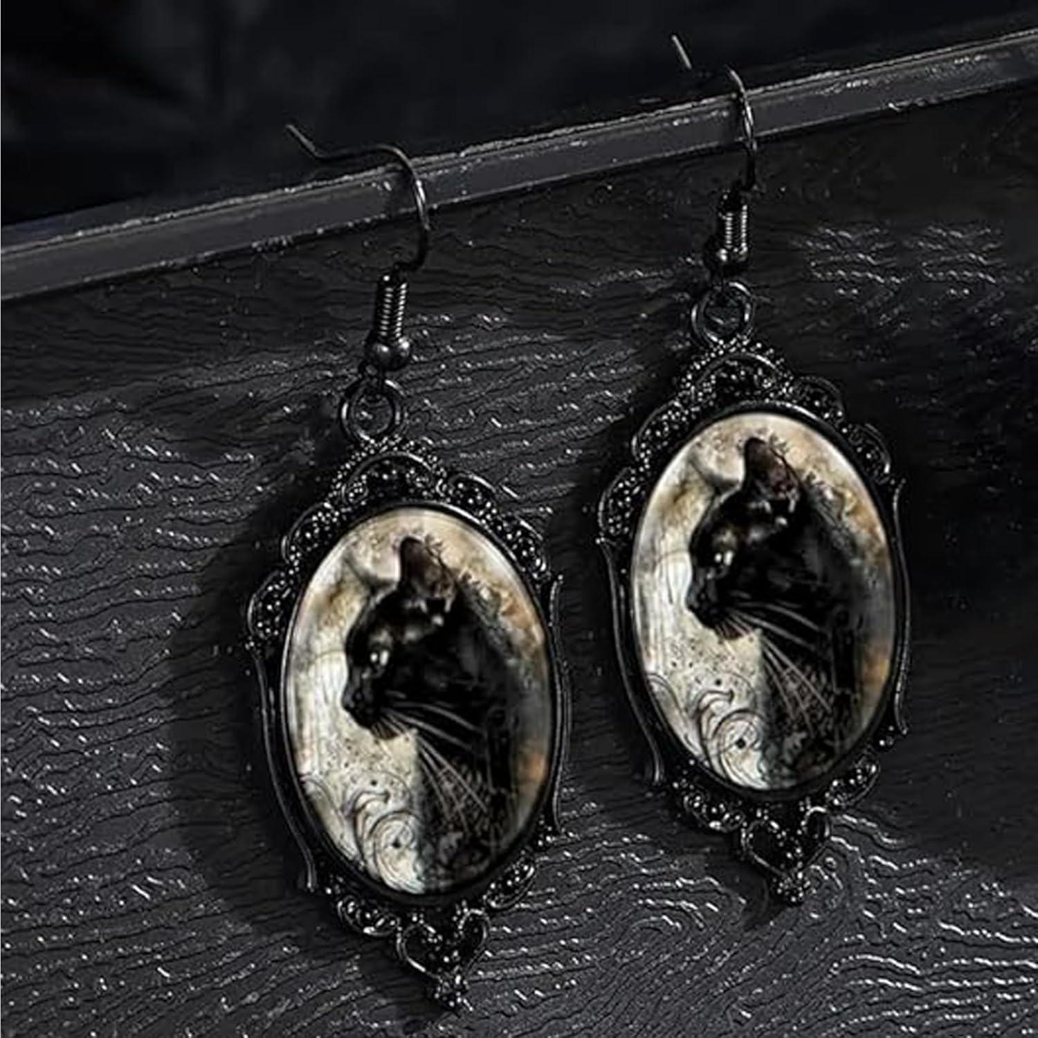 Black Cat Earrings for Women Vintage Gothic Glass Cameo Earrings Cute Cat Dangle Earring Halloween Witch Costume Accessories Holiday Jewelry Christmas Gifts Goth Jewelry for Women - Image 5