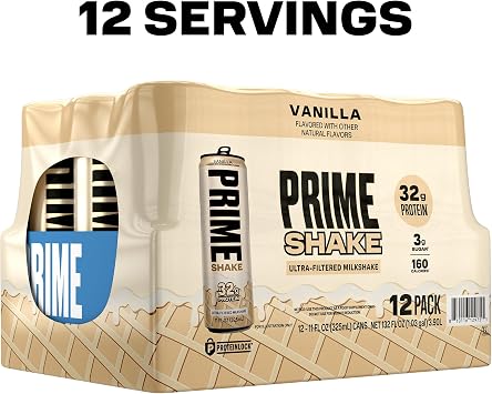 PRIME Shakes, Vanilla, 32g Protein Shake for Muscle Support & Recovery, Ultra-Filtered Milk, Lactose Free, Low Sugar, Low Calorie, Ready to Drink, 11 fl oz, 12 Pack