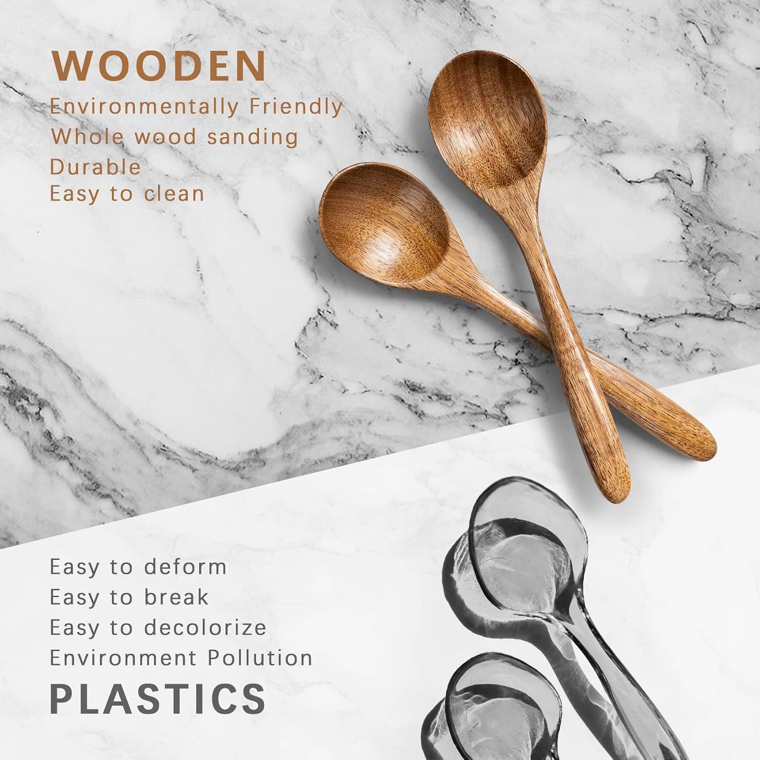 Small Wooden Spoons for Eating, 2-Piece Set, 6.7 Inch, Honey Spoons image 3