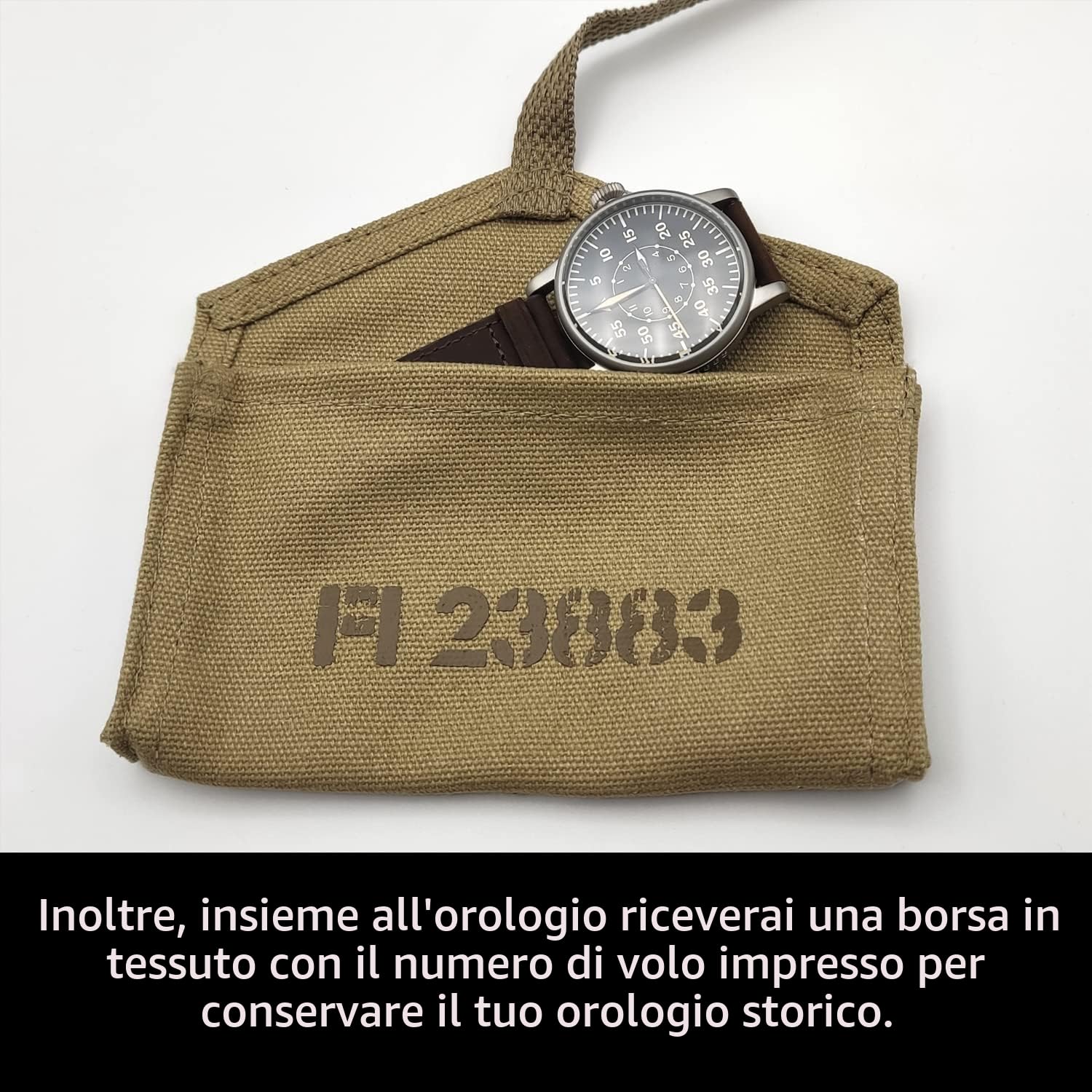 WTI WORLD TIME INTERNATIONAL Orologio militare della seconda guerra mondiale - Orologi Luftwaffe, Movimento al quarzo svizzero con cinturino in pelle e resistenza all'acqua 10 ATM., striscia