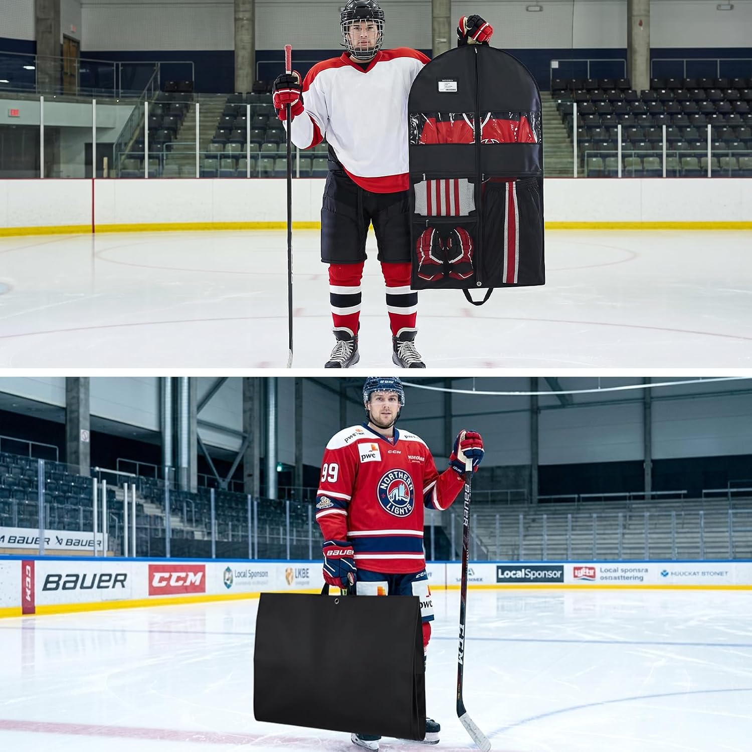 2pcs Hockey Jerseys Garment Bag 43"X24" Foldable With 3 Mesh Panels