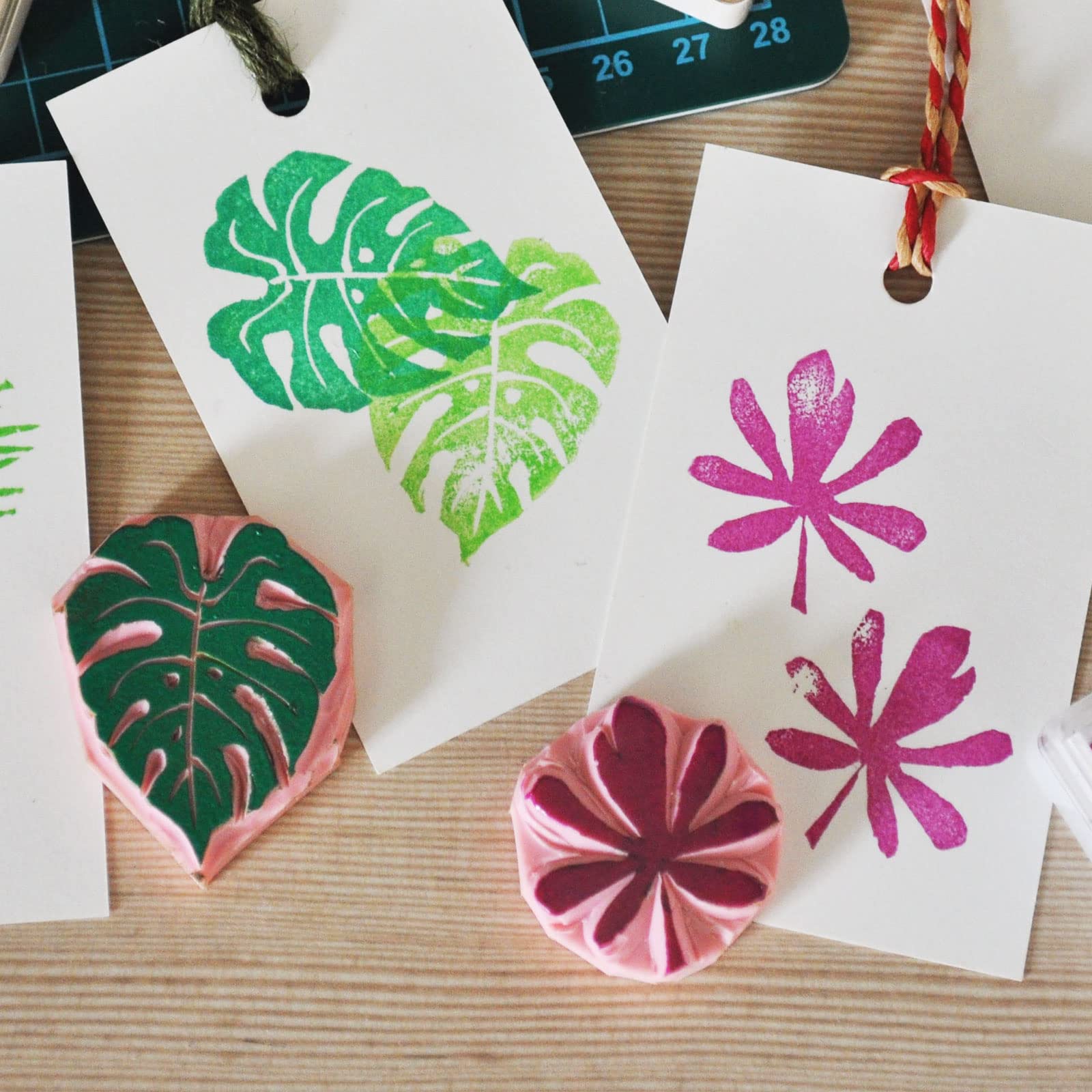 Paquete de 30 unidades de linóleo para hacer impresión, bloque de talla rápida rosa, bloques de impresión redondos para estampado, bloques de tallado de goma para impresión, manualidades de 7