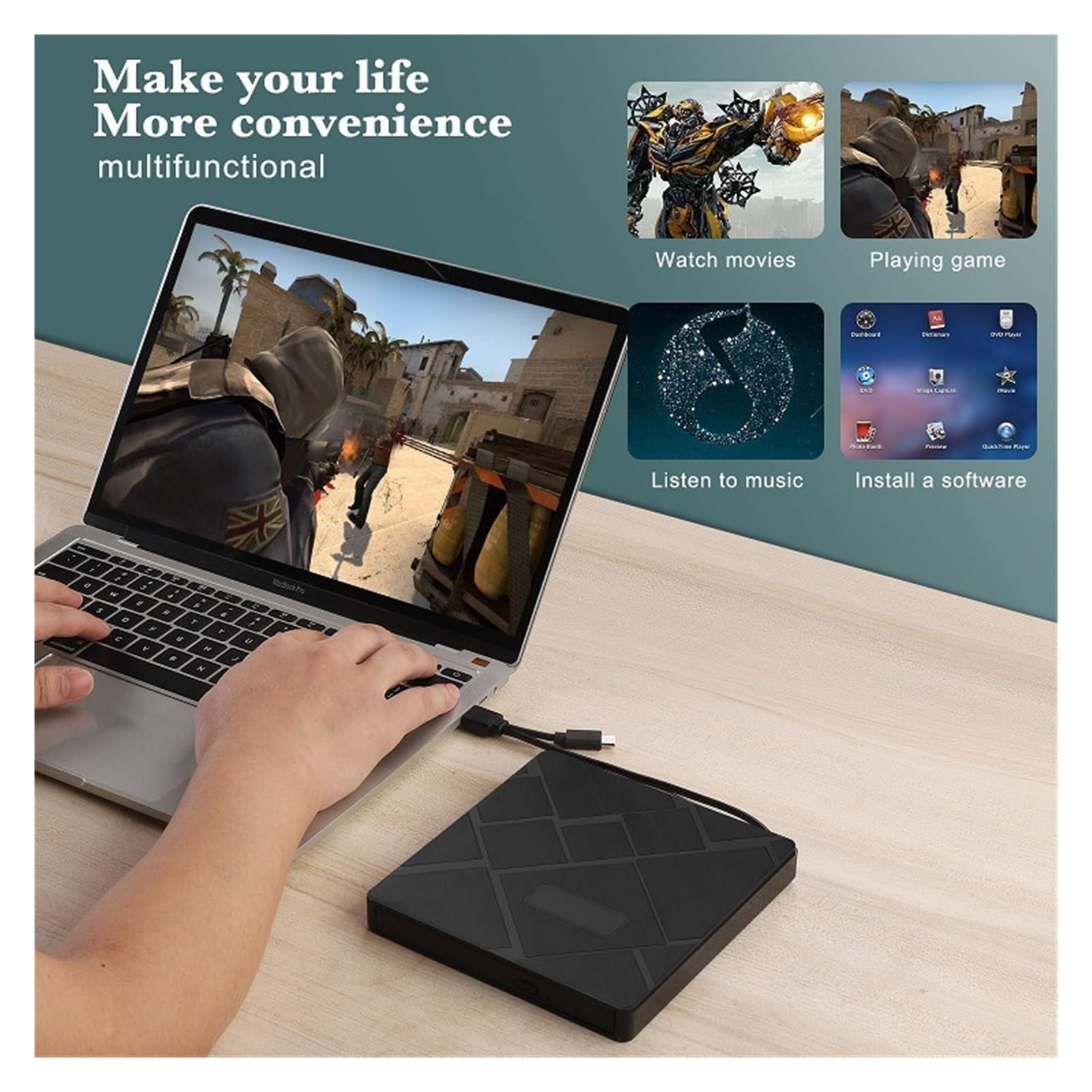 Wieloportowy Zewnętrzny Napęd Optyczny USB3.0 Zewnętrzny Napęd Optyczny Przenośny Napęd Optyczny Nagrywarka DVD Odtwarzacz DVDrw łAtwy W UżYciu