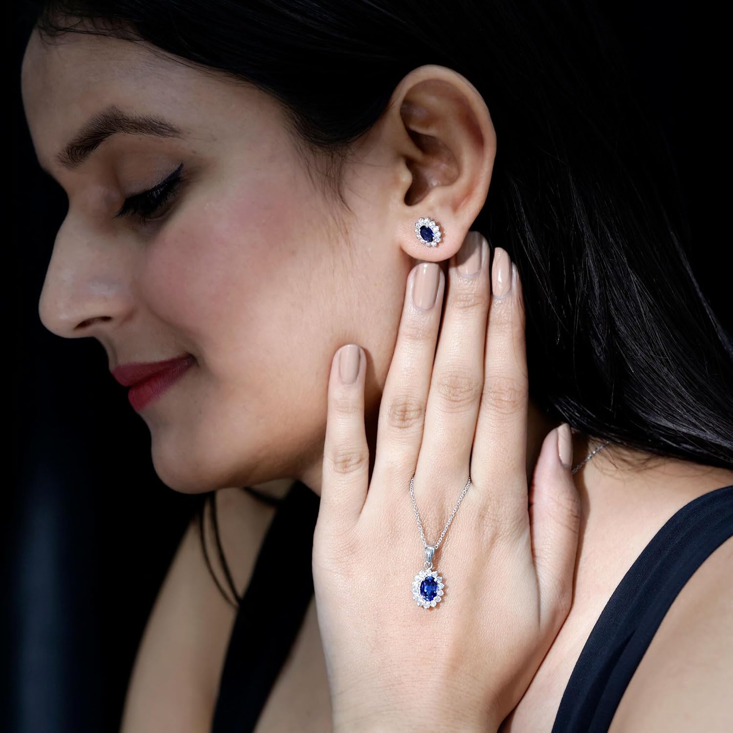 Rosec Jewels Certified 3 Carat Lab Grown Blue Sapphire Wedding Jewelry Set in Silver, Aaaa Quality - Gift For Special Occasions - Image 3