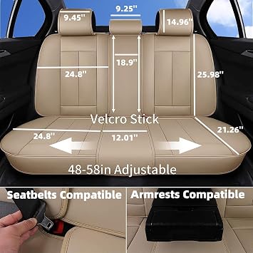 Coverado Car Seat Covers Full Set, Seat Covers for Cars, Beige Car Seat Covers Front Seats and Back Car Seat Protector Waterproof, Leather Car Seat Cushion Universal Fit for Most Cars