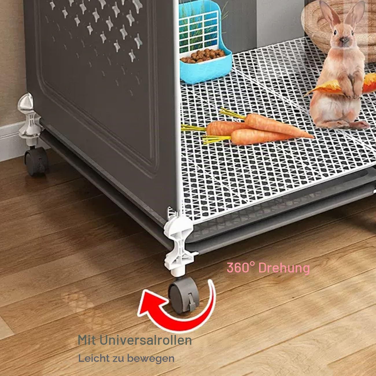 Kaninchenstall für Den Innenbereich, Meerschweinchen Gehege, Transparente Vorderseite, Kleintierhaus für Kaninchen und Meerschweinchen(Black,140cm)