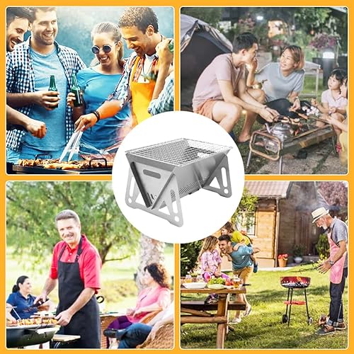 Miniatura 6 de Parrilla portátil pequeña, 6 piezas, parrilla plegable para fogatas, parrilla de barbacoa, con pincho de pícnic, pinzas para alimentos, para