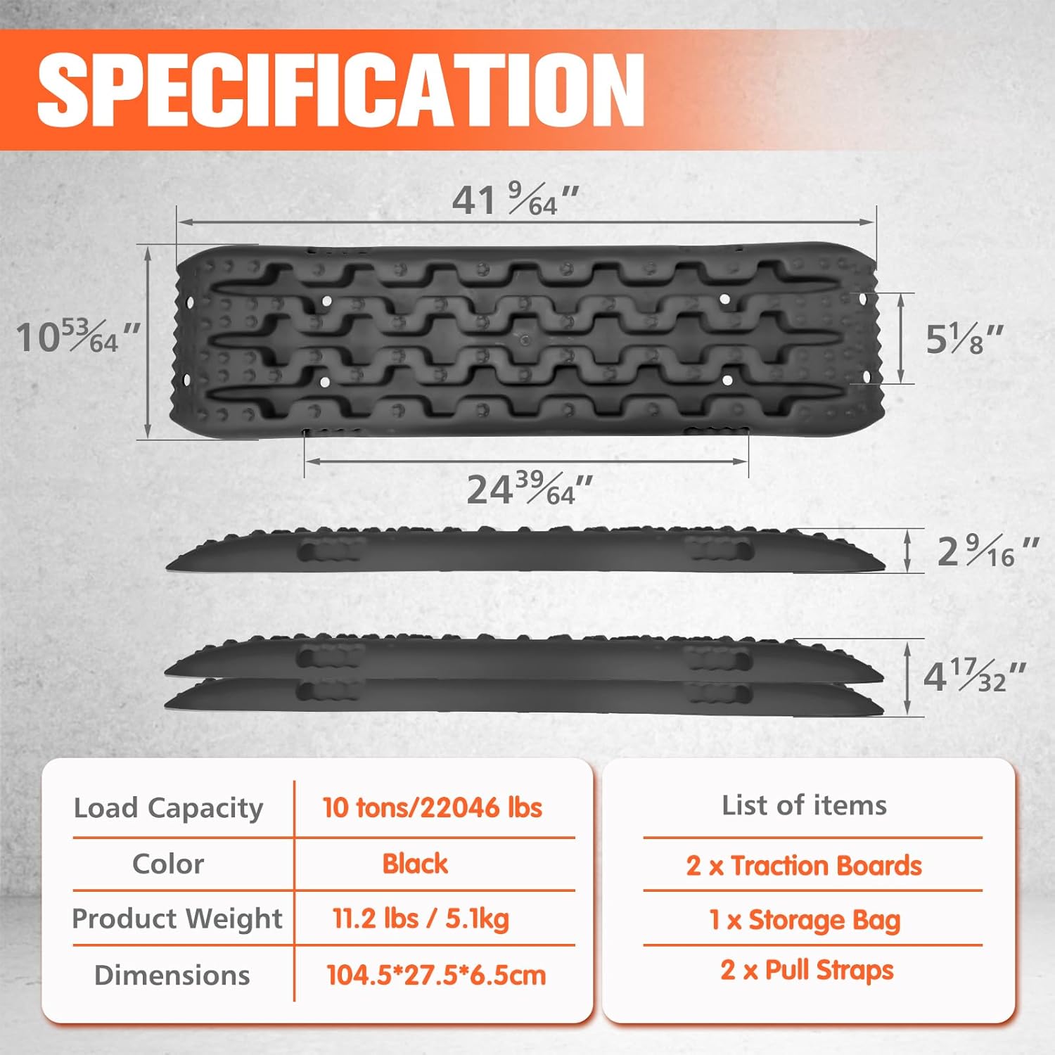 YATOINTO Off-Road Traction Boards, Pair Recovery Tracks Tire Traction Mats for 4WD Mud,Sand,Snow Tracks. 4X4 Recovery Boards with 2 Straps&Storage Bag for RV Truck Jeep SUV,Black