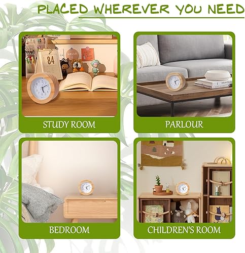 Miniatura 7 de Reloj despertador analógico de madera, silencioso y sin tictac, funciona con pilas, reloj de mesa con luz nocturna para dormitorio, habitación de