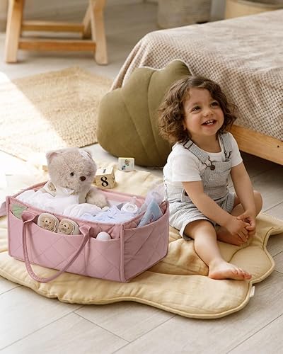 Vista 4 de CEI-CEI Organizador de pañales para bebé con asa, gran cesta de almacenamiento portátil para recién nacidos, cambiador y organizador de automóvil